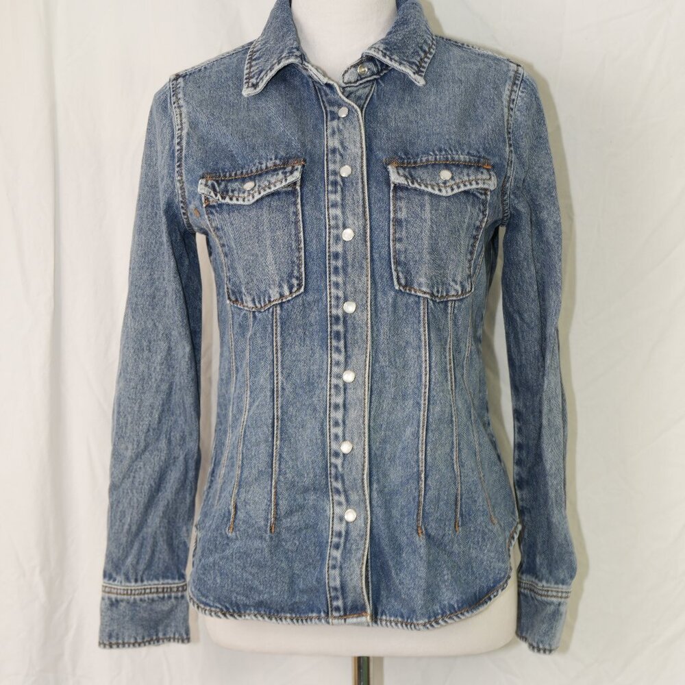 NWOT Loft Womens 2P Petite Jean Top with Snaps Western Blouse with Pockets